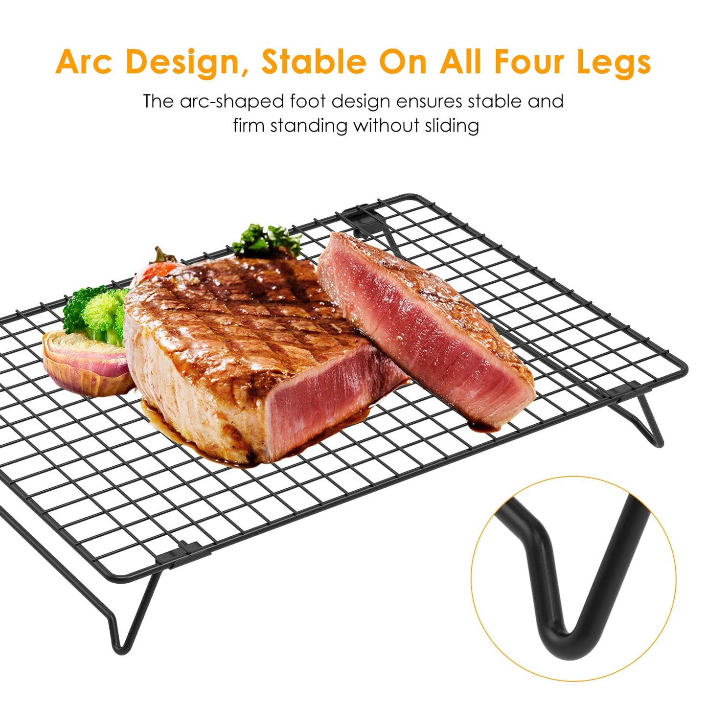 4 Pack Cooling Racks for Cooking and Baking, 13.4 x 9.4 Inch 4-Tier Stackable Tall Baking Racks, Carbon Steel Roasting Wire Rack for Baking, Oven Cooking, Grilling Making Jerky (Black, 13.4“ x 9.4”)