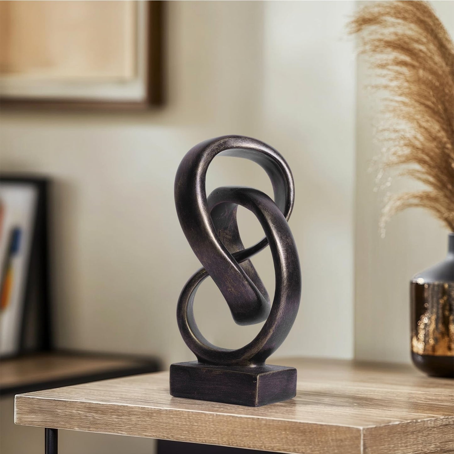 DOVDOV Abstract Bronze Rope Knot Statue, Geometric Decor, Living Room Coffee Table Bookshelf countertop Bronze Decor, Office Coffee Table entryway entryway Desktop Decor.