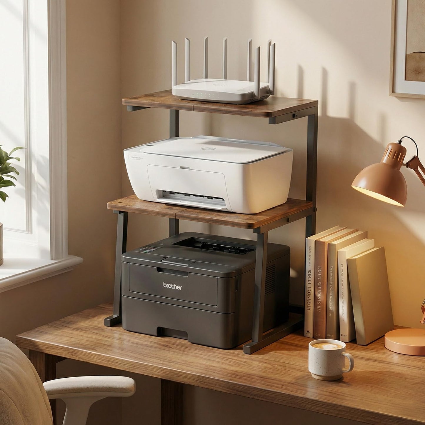 VonDream 3-Tier Desktop Printer Stand, Universal Size Printer Shelf Organizer with Wide Platform, Heavy-Duty Multi-Purpose Office Desk Shelves for Home Office Organization
