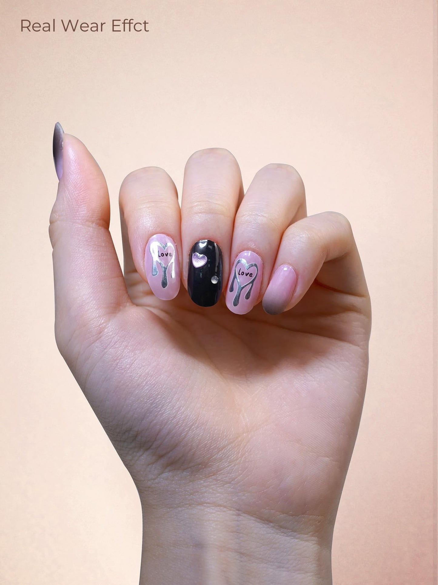 Beaolata Real Gel Nail Strips (No UV Light Needed) - 44Pcs Salon Quality Nail Stickers - Long Lasting Polish Wraps for Women, Easy Apply & Remove (Black Pulse)