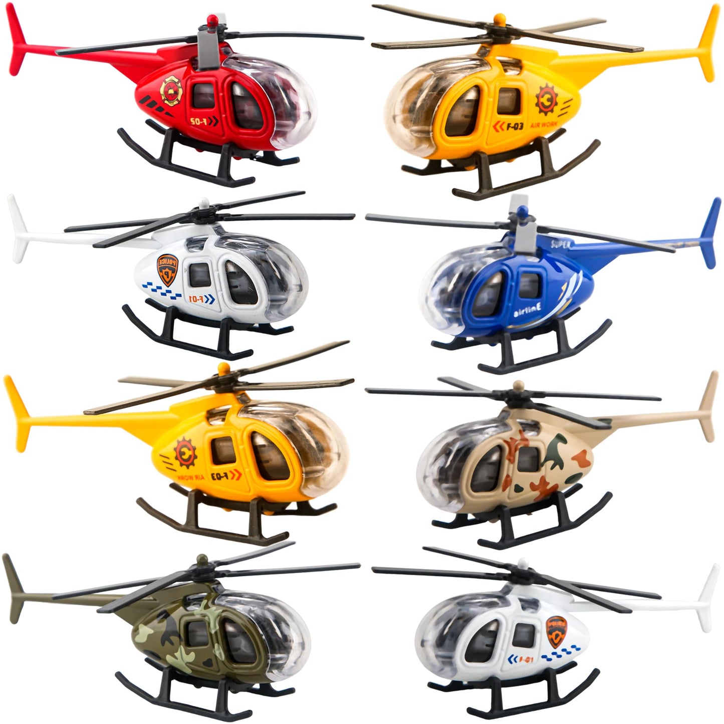 Rcanedny 8 Pack Airplane Toys Diecast Helicopters Mini Model Plane with Spinning Propellers for Kids Birthday Carnival Christmas Party Favors Easter Basket Stuffers, 6 Colors