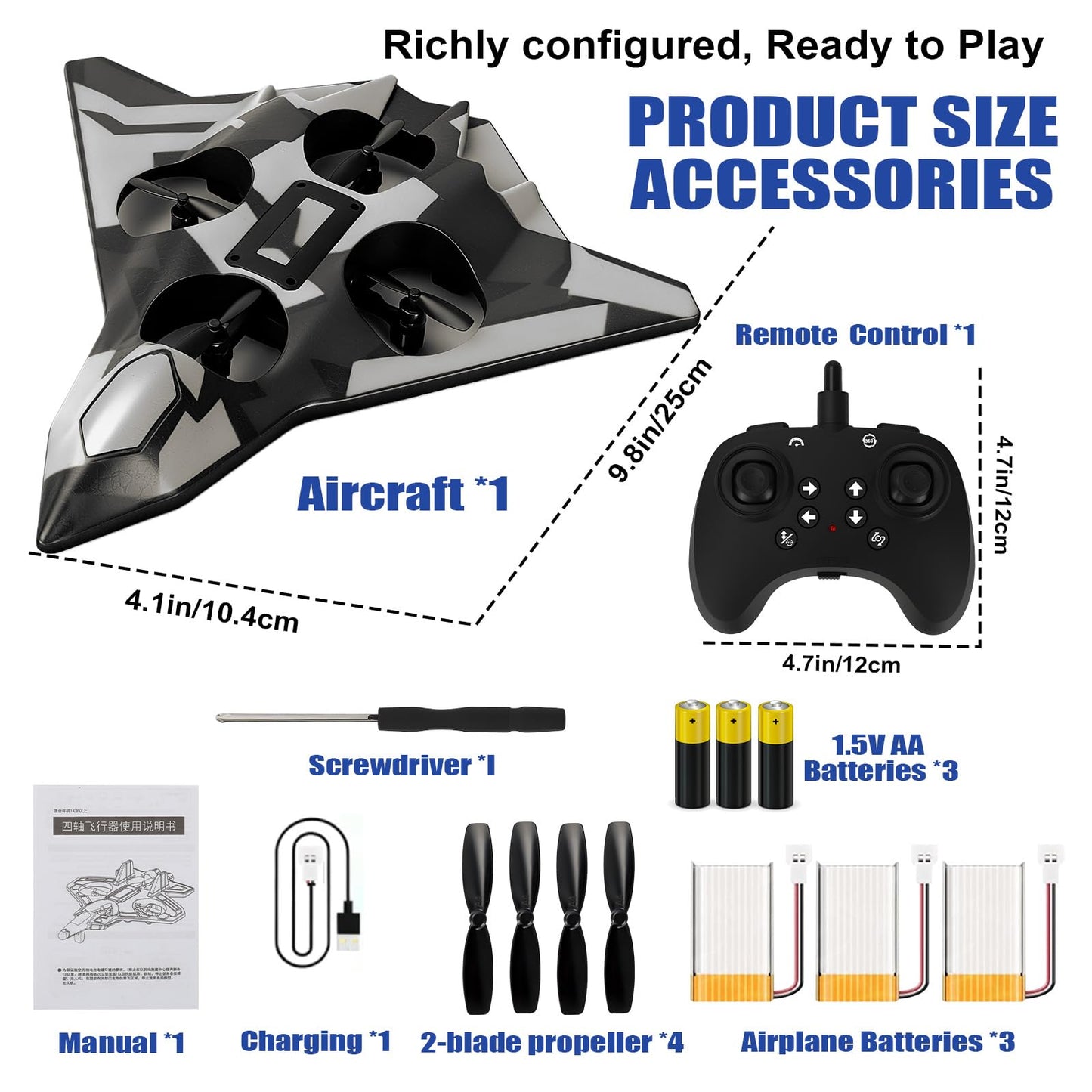 ZzzMgzzZ Foam Remote Control Airplanes for Kids & Adults | Easy Control, Great for Beginner and Teenagers, with Stable Hovering, 360° Flips, Circle Fly, LED Light, 2.4Ghz, Christmas & Birthday Gifts