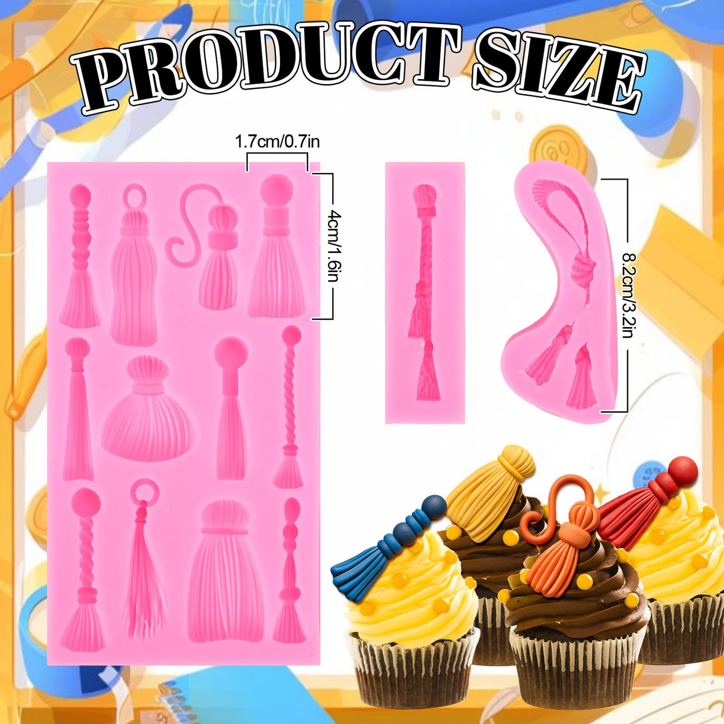 JarThenaAMCS Graduation Tassel Fondant Molds 3D Graduation Silicone Baking Mould for Handmade DIY Chocolate Candy Cookie Cupcake Topper Congrats 2026 Grad Party Supplies, 3 Pcs
