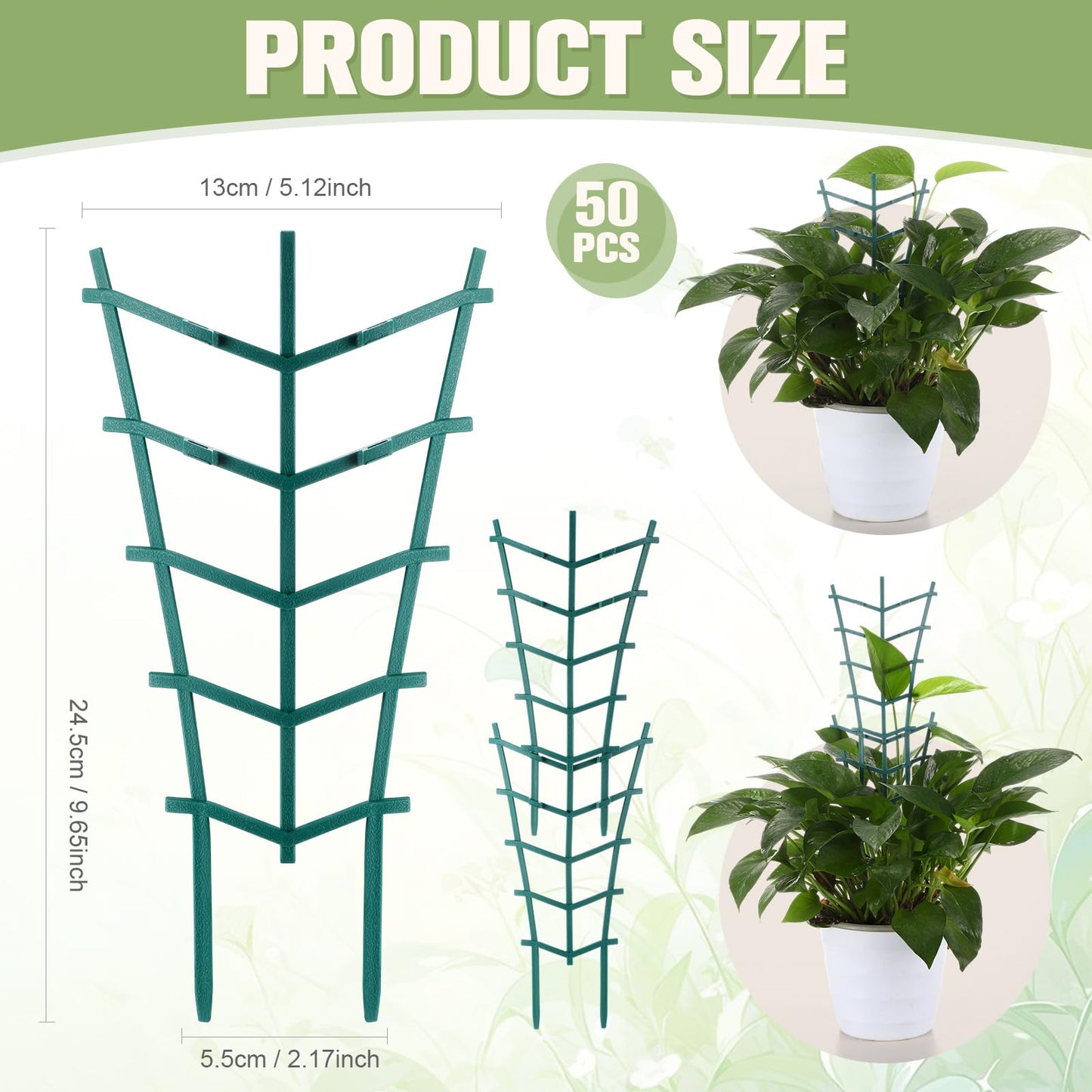 Sunnychicc 50 Pack Plant Trellis for Pots Garden Trellis for Potted Plants Flower Pots Support Stackable Plastic Mini Trellis for Climbing Plants Peas(Straight Line)