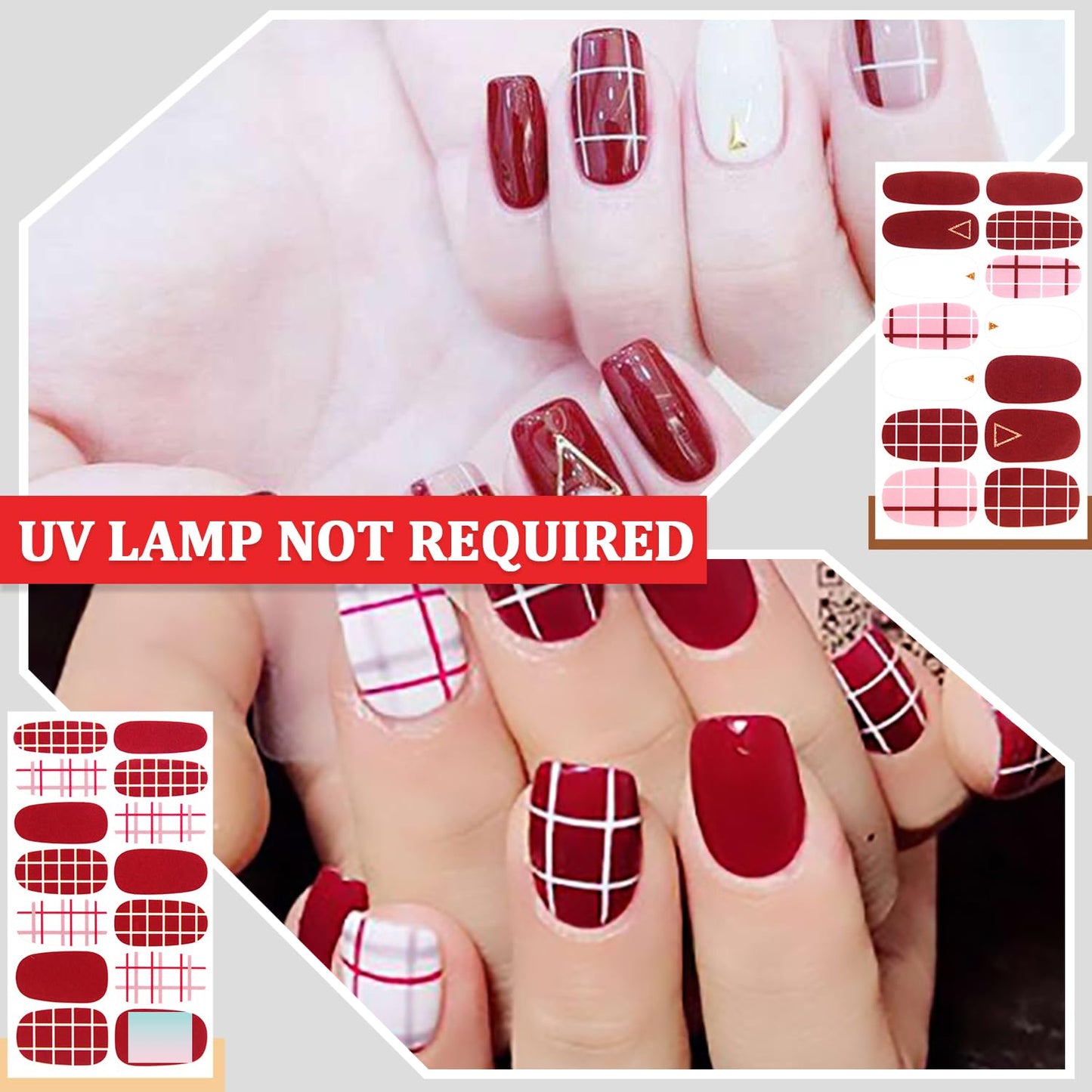 SILPECWEE 560 Pieces 40 Sheets Nail Polish Strips, Red Nail Stickers Full Nail Wraps for Women, Self Adhesive Gel Strips Manicure Design, Fingernail Sticker Nails with File