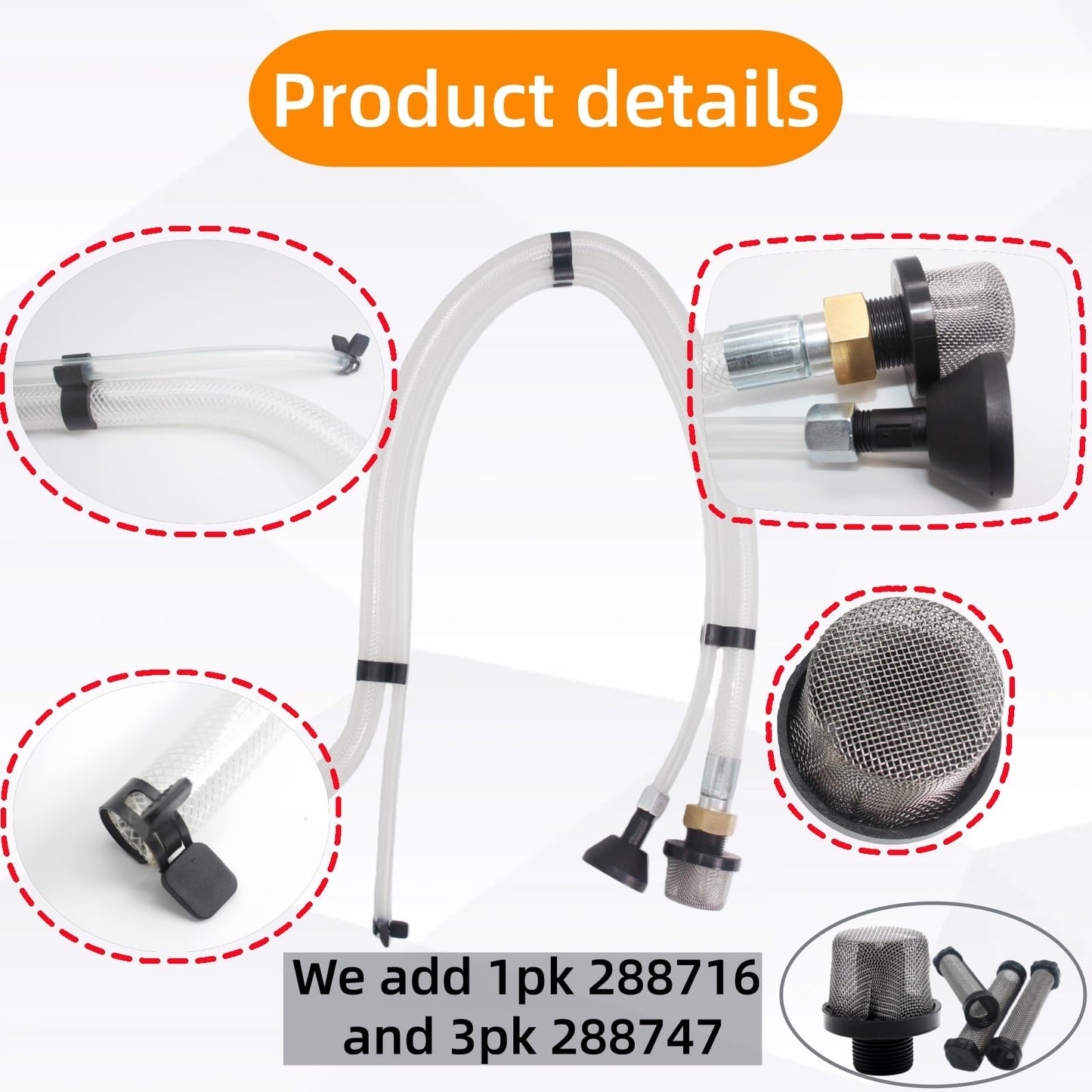 (2pcs 288716 Filter Heads +3pcs 288747 Filters) Suction Tube Kit for Airless Paint Sprayer Fits Graco Magnum X5 X7 ProX17 and Project Plus Stand Model Paint Sprayer Accessories