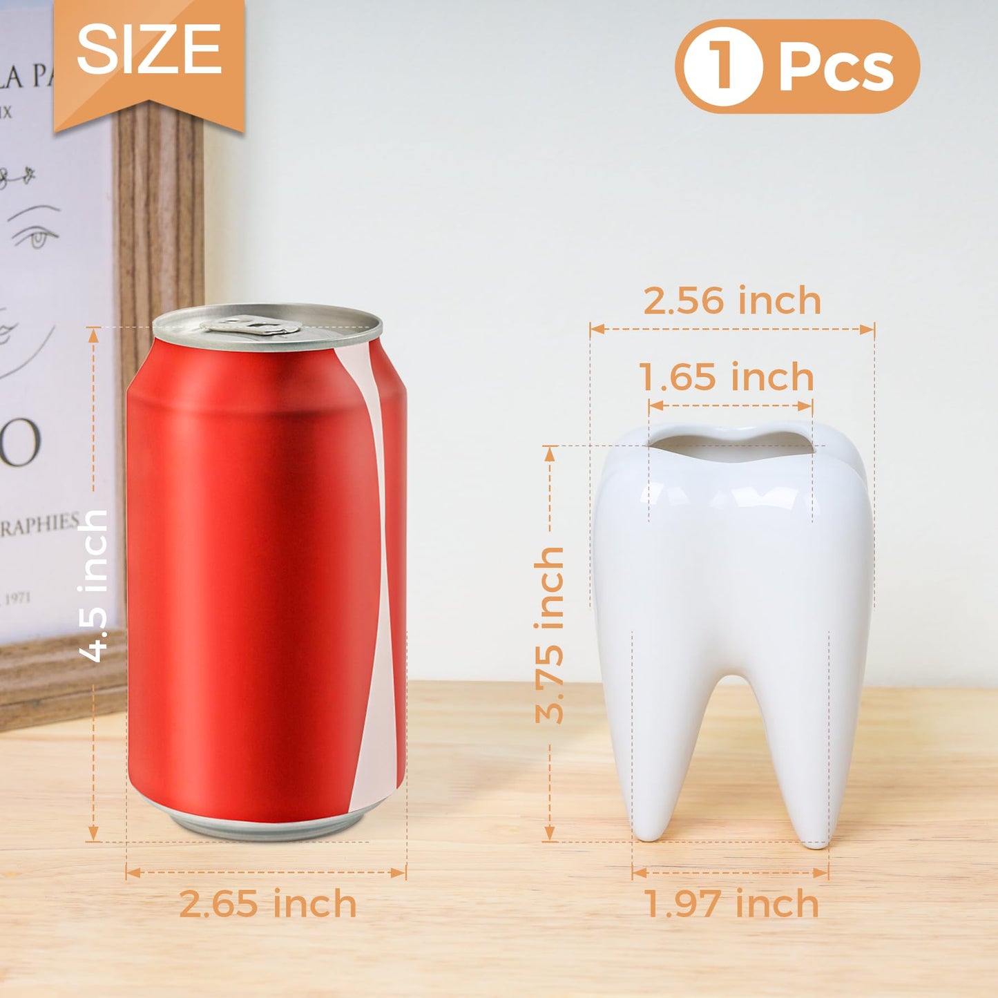 ComSaf Ceramic Pen Holder, Tooth Shaped Pen Holder for Desk, Cute Pencil Pot White Accessories Desk Organizers for Office, School, Home，Pack of 1