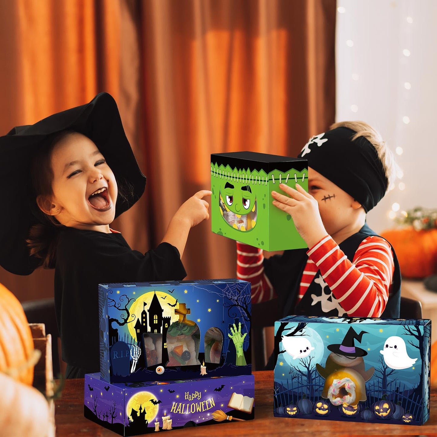Pasimy 36 Pcs Halloween Cookie Boxes with Window 8.7 x 5.5 x 2.8 Inch Halloween Treat Boxes Bulk Cupcake Candy Dessert Containers for Bakery Pastry Packaging Supplies