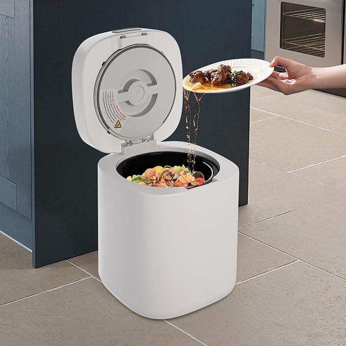 Kitchen Electric Composter 2.5L Larger Capacity Electric Kitchen Composter IndoorSmart Odorless Compost Bin Turns Kitchen Waste to Fertilizer Garden Food Compost Machine (White)