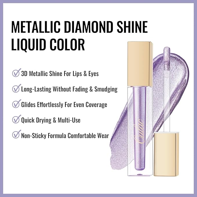 Oulac Pink Metallic Lipstick for Women, Pinky Purple Long Lasting Lip Color, Lightweight Oil Base Formula,Waterproof, No Transfer, also for Eyeshadow, Vegan MD02