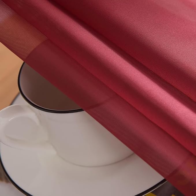 SpaceDresser Burgundy Sheer Curtains 4 Panels Rod Pocket Semi-Sheer Curtain 90 Inches Long Light Filtering Voile Window Drapes for Bedroom Living Room Kitchen, Each 52W x 90L