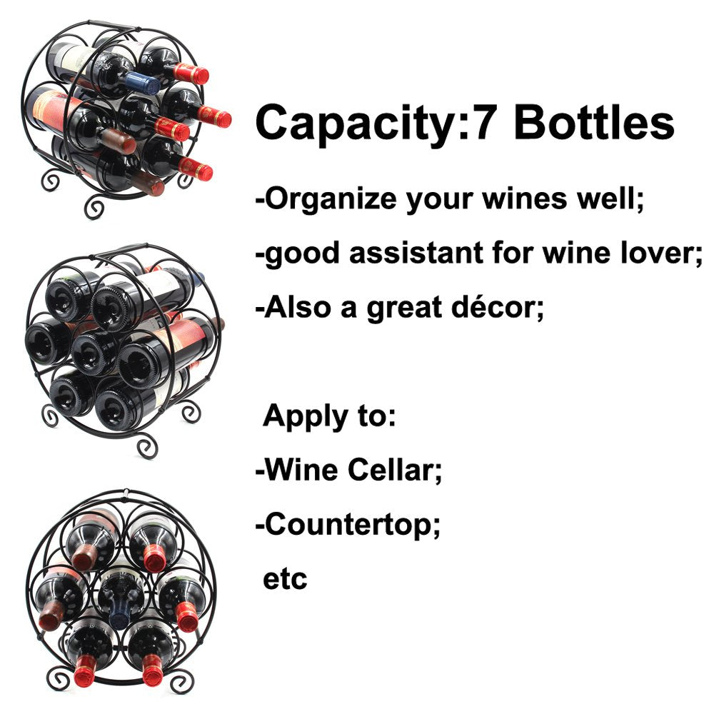 PAG 7 Bottles Freestanding Countertop Wine Rack, Metal Small Table Top Wine Rack, Drink Organizer Bottle Holder, Kitchen Organizers and Storage, Black