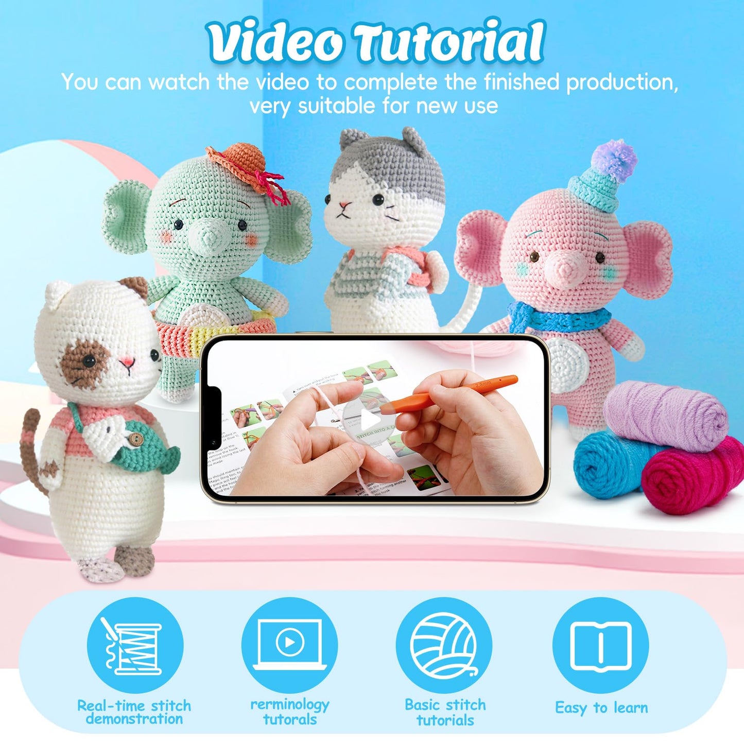 ISTORAGE Crochet Kit for Beginners, 2PCS Elephant Beginner Crochet Kit Crochet Starter Kit DIY Crochet Animals Kits Knitting Supplies, Easy Knitting Kit