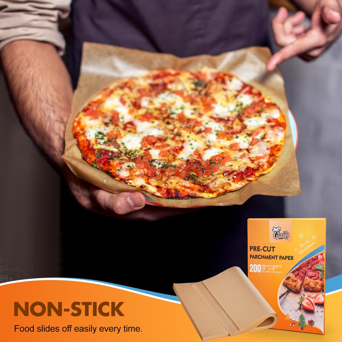 Gladify 200Pcs 12"x 16" Unbleached Parchment Paper Sheets for Baking，Pre-cut Half Baking Parchment Paper, No-Stick & No-Leak Heavy Duty Cooking Paper for Air Fryer, Oven, Wrap Bread