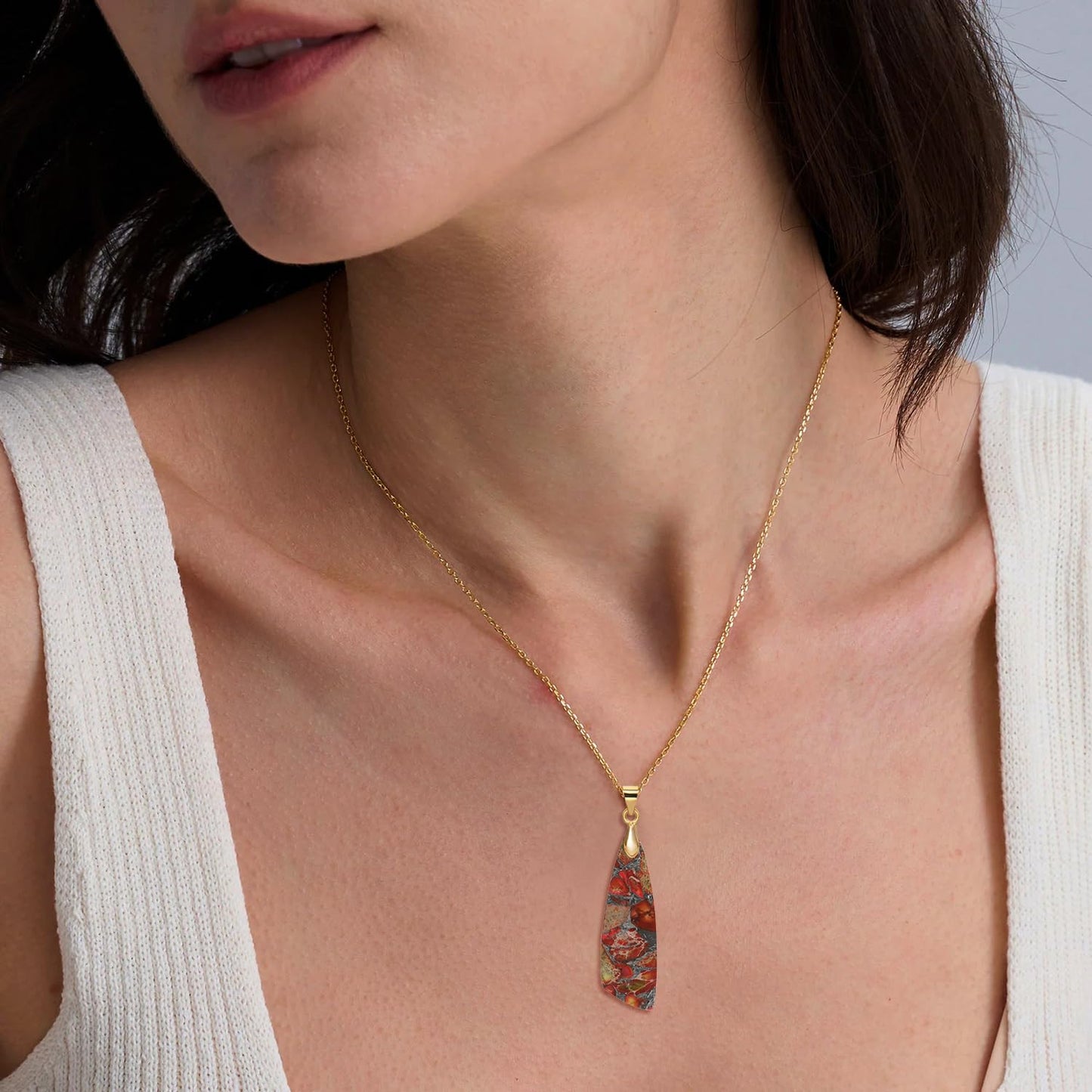 Wovanoo Nature Stone Necklaces for Women Boho Gemstone Pendant Necklace 18K Gold Chain Necklaces Orange Gold
