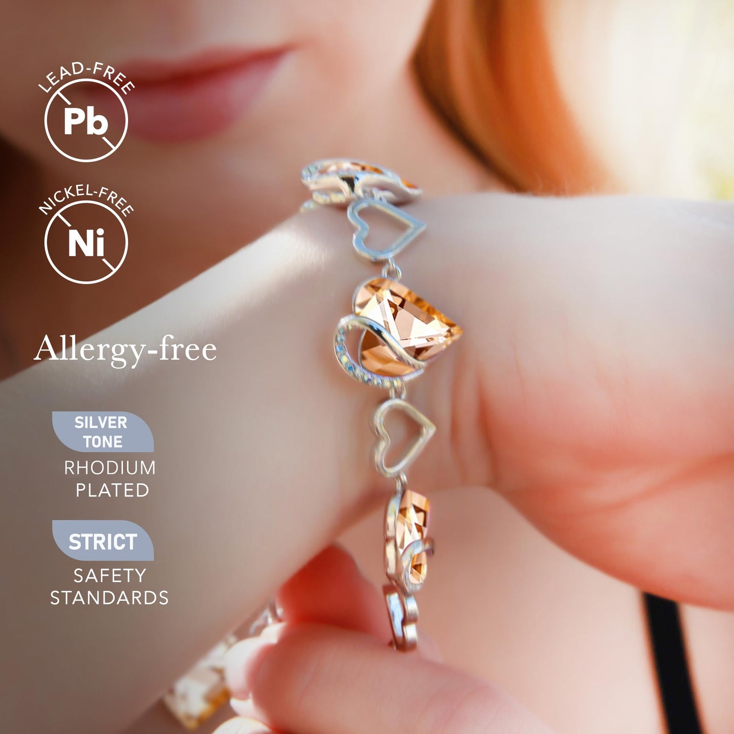 Leafael Infinity Love Heart Gift Bracelet for Women, Carnelian Orange Healing Stone for Energy, Silver Tone, 7-inch Chain and 2-inch Extender