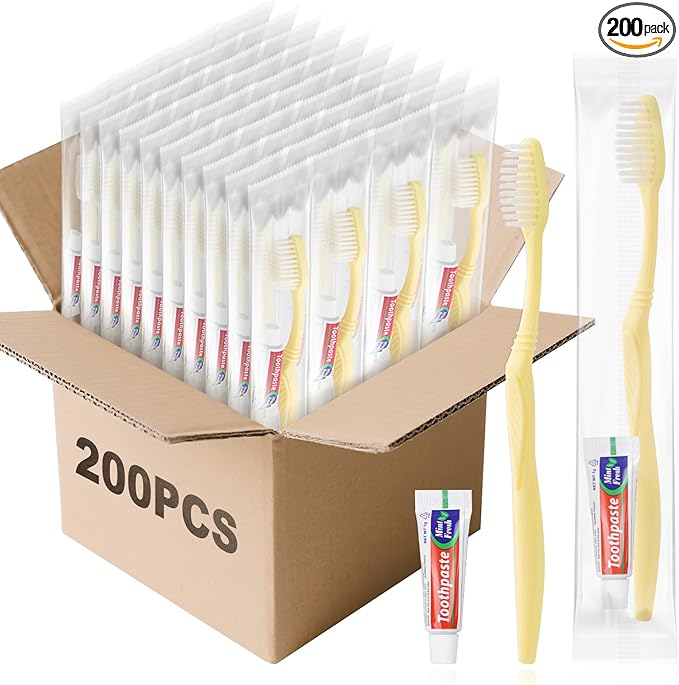Disposable Toothbrush with Toothpaste Set, Individually Wrapped Soft Bristles Travel Size Manual Toothbrushes Kit in Bulk for Hotel/Travel/ Business/Donation/Homeless/Charity/Camping (200 Pack)