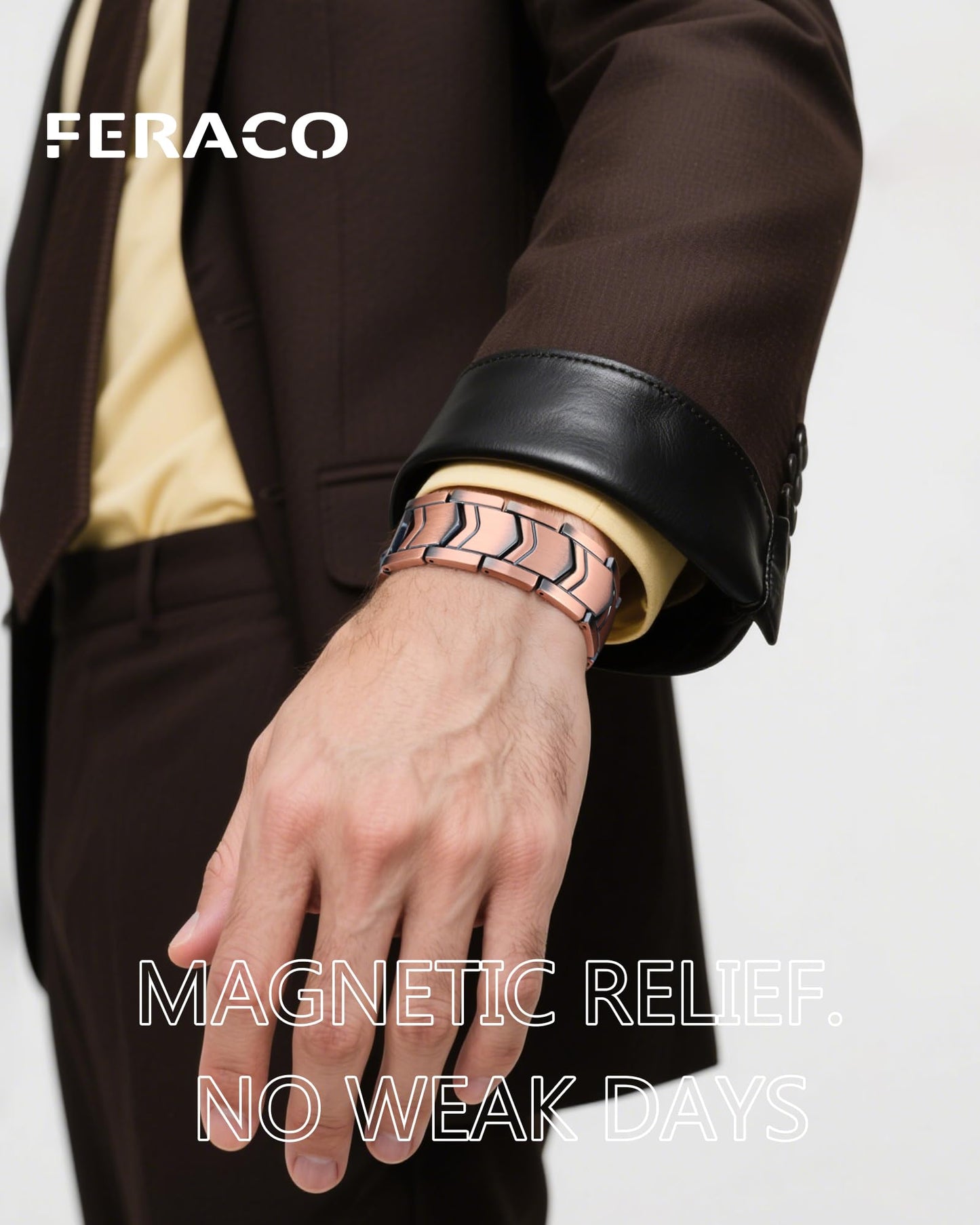 Feraco 3X Strength Copper Magnetic Bracelet for Men - 99.99% Pure Copper with 3800 Gauss Magnets