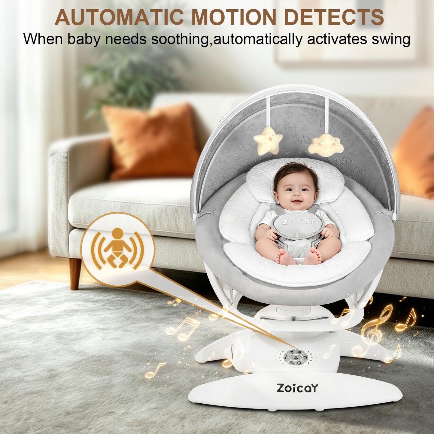 3-in-1 Baby Swing for Infants with Motion Detection, Infant Swing with 5 Speeds & 3 Swing Modes, 12 Lullabies, Electric Swing for Baby, Up to 25 lbs, White