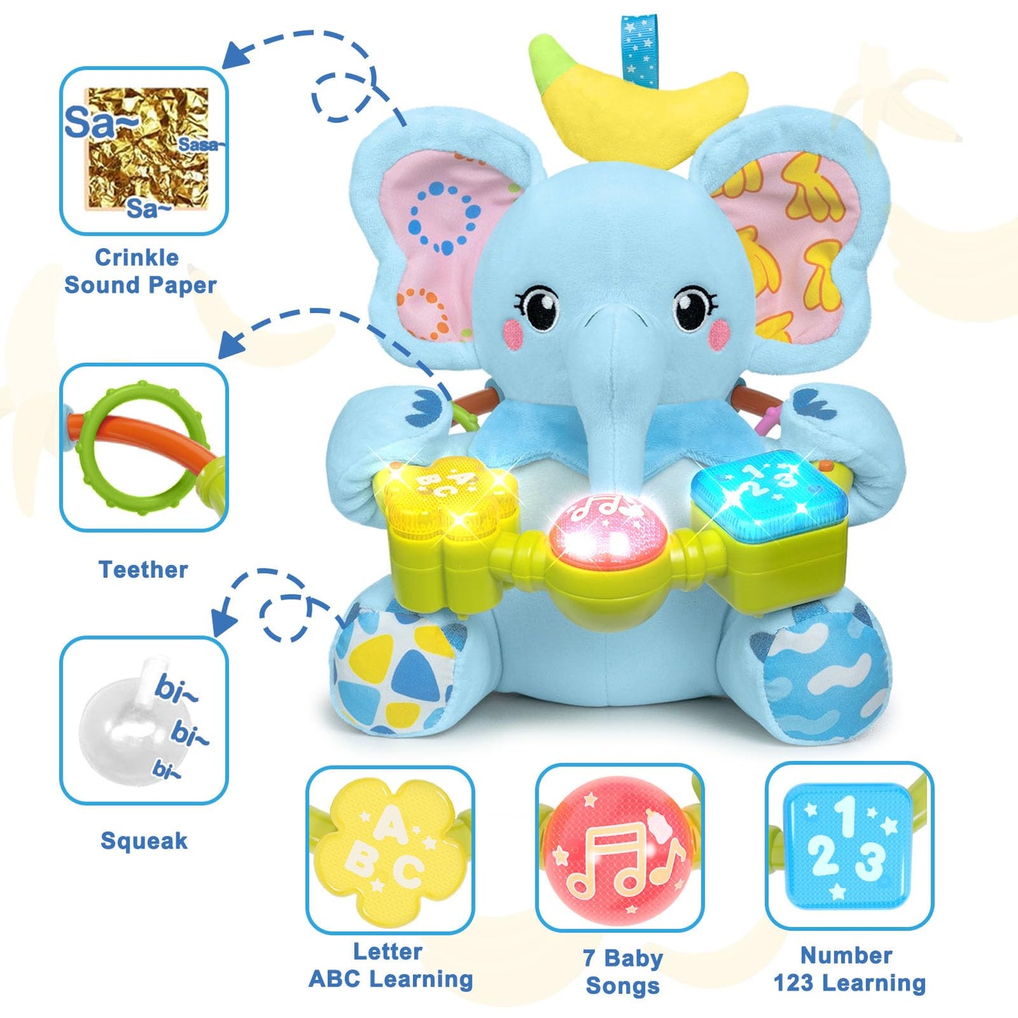 Holaxander Baby Gift Set for 0-6-12+ Months (1 * Baby Ladybug Musical Toy & 1 * Musical Plush Elephant Toy)