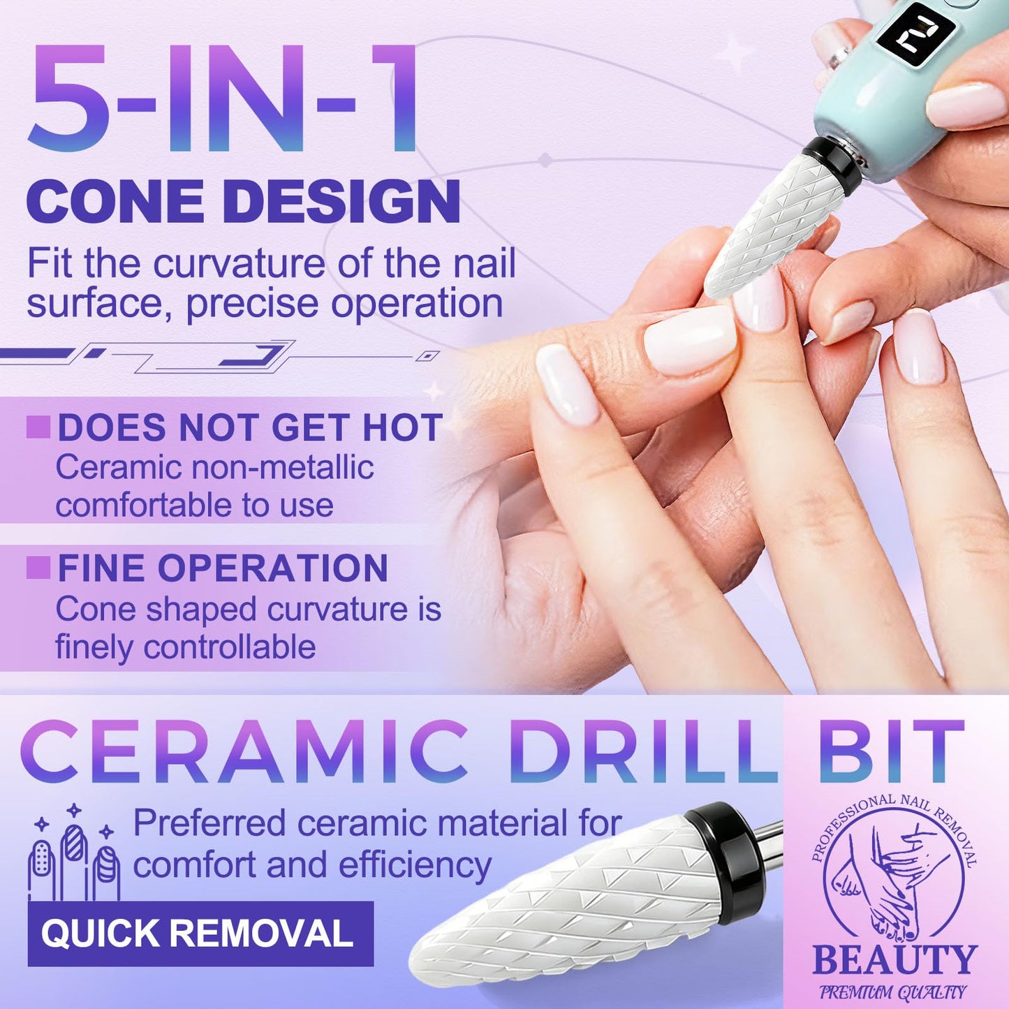 Fantexy Ceramic Nail Drill Bit - 3/32'' Cone Shape White Ceramic Bit for Acrylic & Gel Nails, White Ceramic Cone File Bit for Nail Art,Manicure,Pedicure,Gel,Cuticle Clean(Extra Coarse - XC)