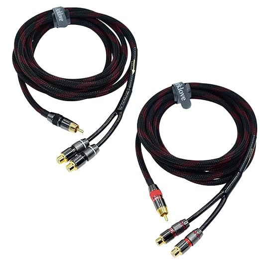 Arklove 25ft Shielded RCA Splitter Subwoofer Stereo Audio Video Cable 1 Male to 2 Female Dual Speaker Y Adapter Connector Extension Cord 24k Gold Plated(2 Pack)