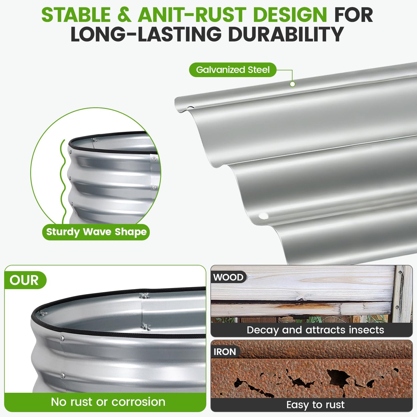 VIREO GARDEN Galvanized Raised Garden Bed Outdoor 24'' Deep | Oval Metal Garden Beds with Easy Assembly & Planter Box for Planting Deep Root Vegetables Fruits Flowers, 4x2x2ft Silver