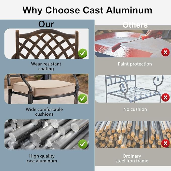 9-Piece Cast Aluminum Patio Furniture, Outdoor Dining Sets for 8 Include 87" Rectangular Patio Dining Table and 8 Stackable Chairs with Cushions & Umbrella Hole (Bronze)