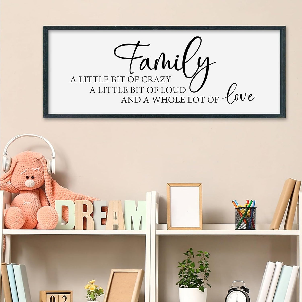 SRSZHIYUE Family A Little Bit Of Crazy Loud Sign Wall Decor Art 32"×12" Large Wood Framed Wall Hanging (Black)
