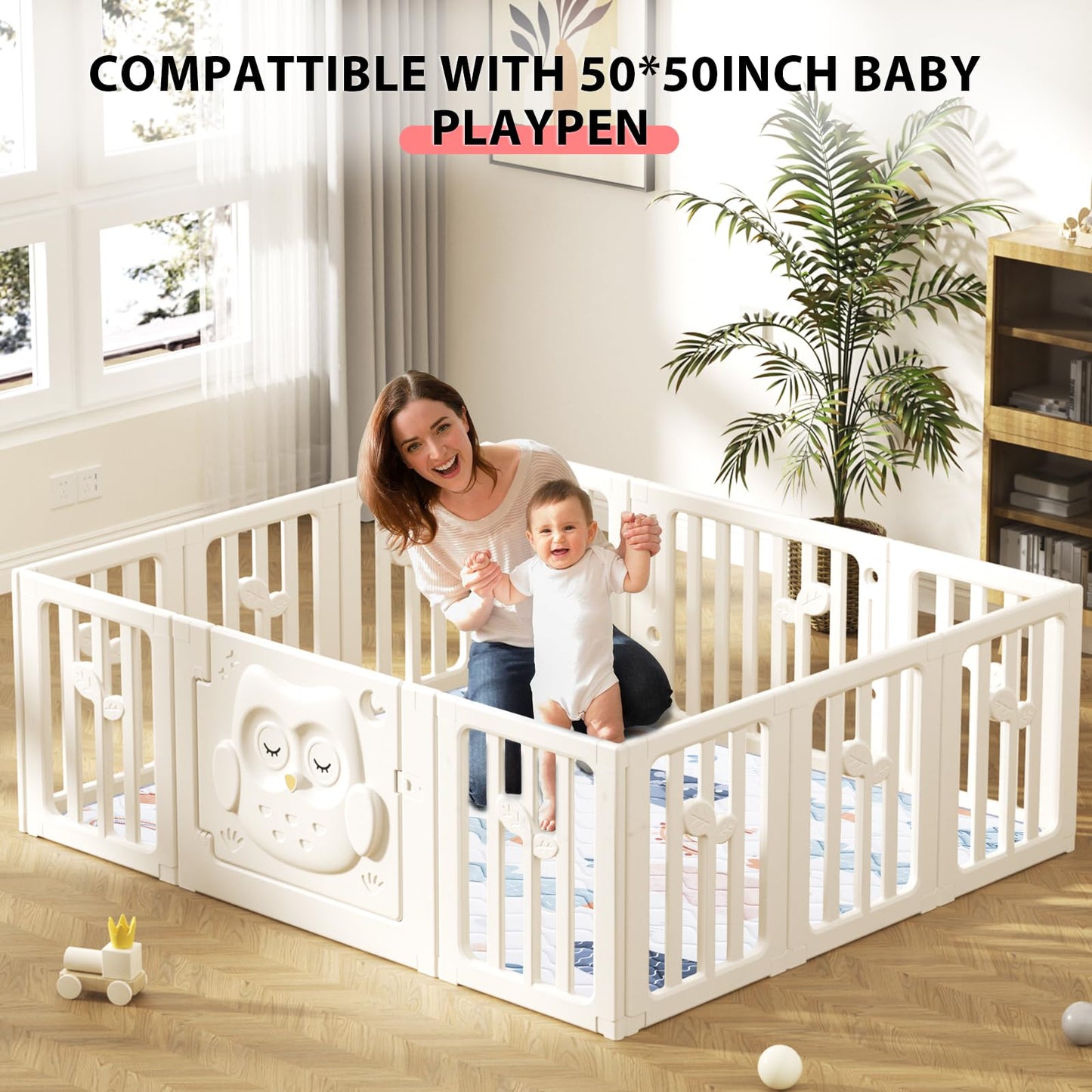 Baby Play Mat, 50’’ x 50’’ Soft Baby Floor Mat Thicker Foam Play Mat for Babies, Foldable Baby Playpen Mat Crawling Mat, Non-Slip & Machine Washable, Cushioned Play Mat for Babies (Tree Design)