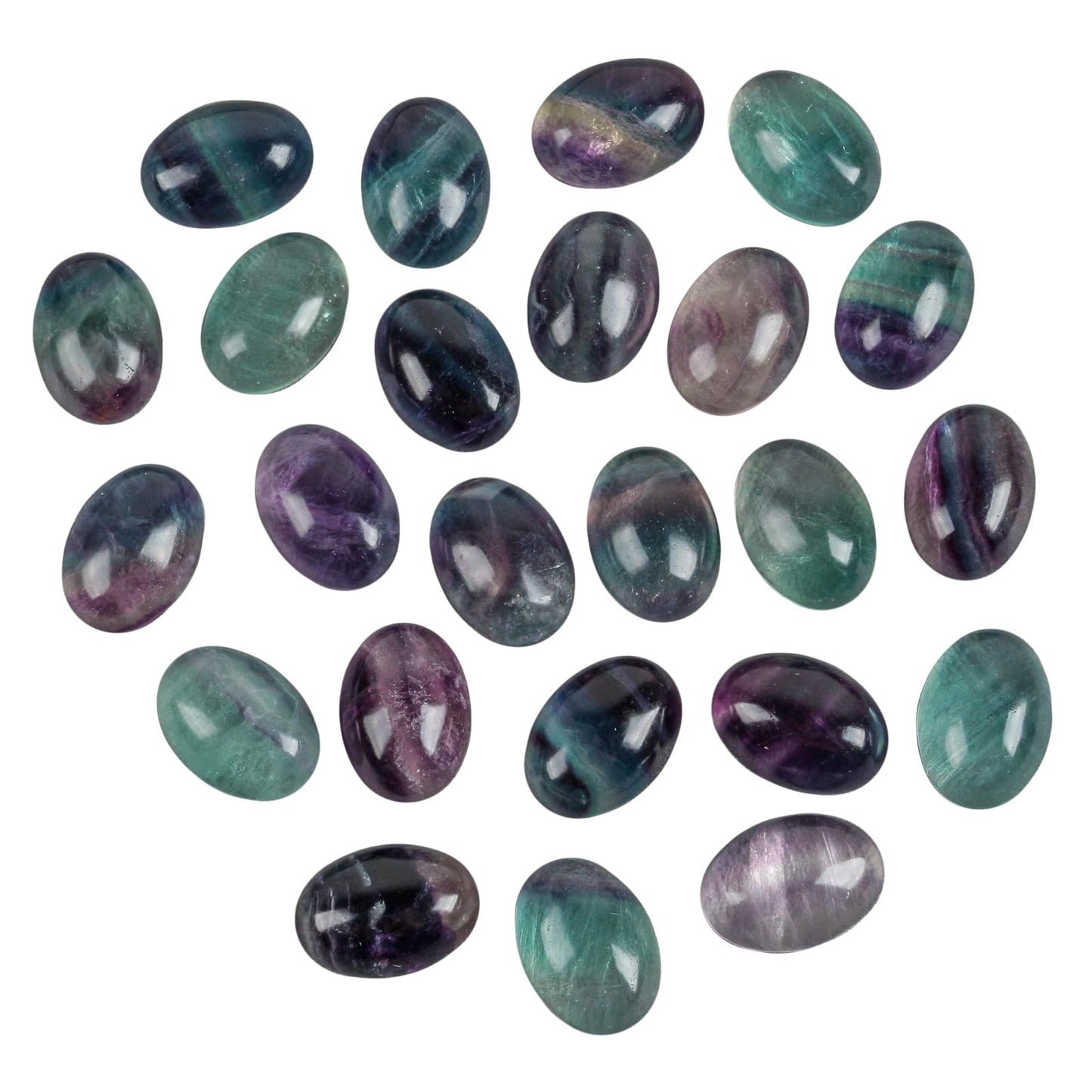 Loveliome 18x13mm Oval Cabochons Flatback Crystal Stone Gemstones Beads for Jewelry Making DIY Pack of 10, Fluorite