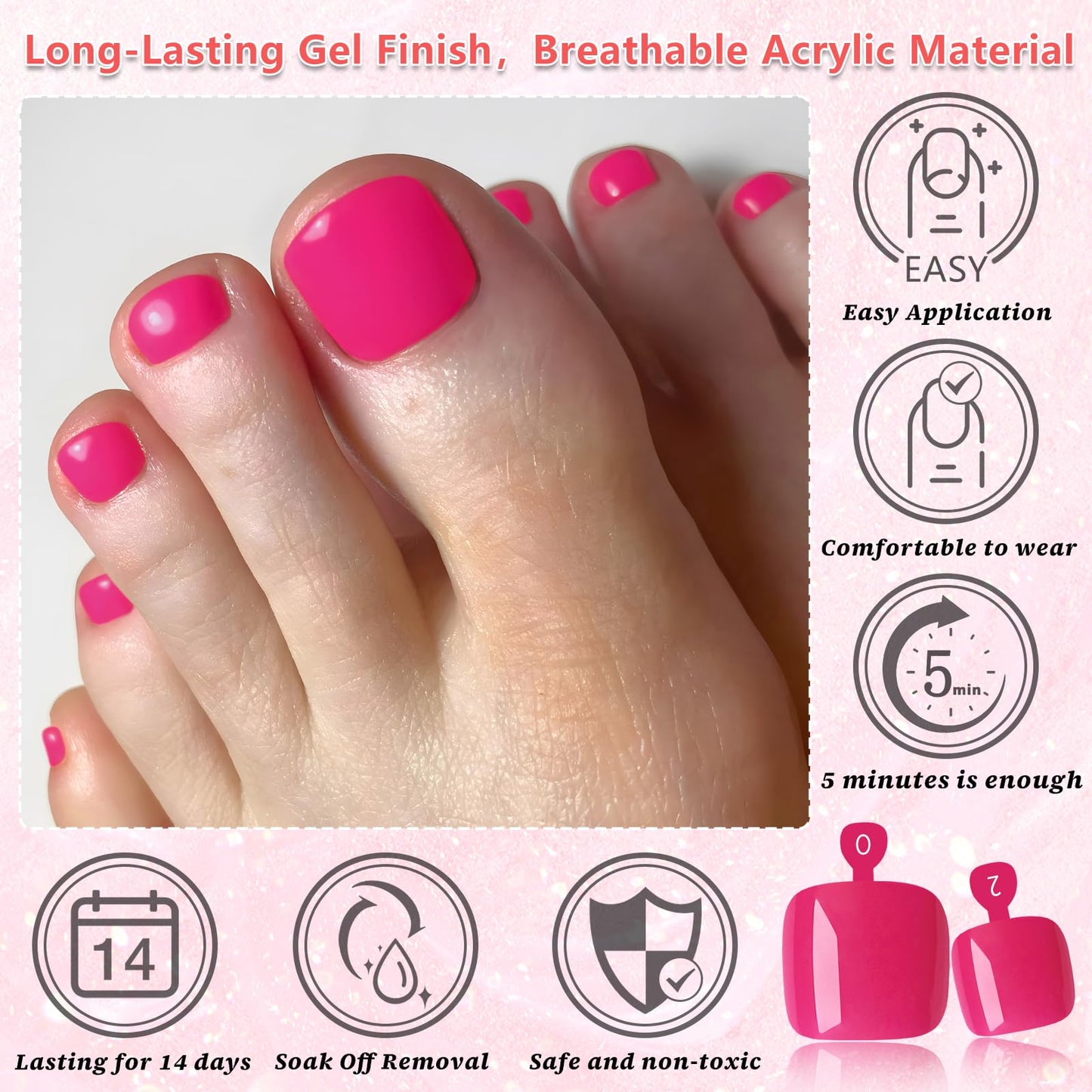 EternalClassic 144pc Press on Toenails for Women Toe Nail Press ons Short Square with Glue&Jelly Glue, Purplr Red Fake Toe Nails Glue on Toe Nails, Full Cover Acrylic Artificial Toe Press on Nails