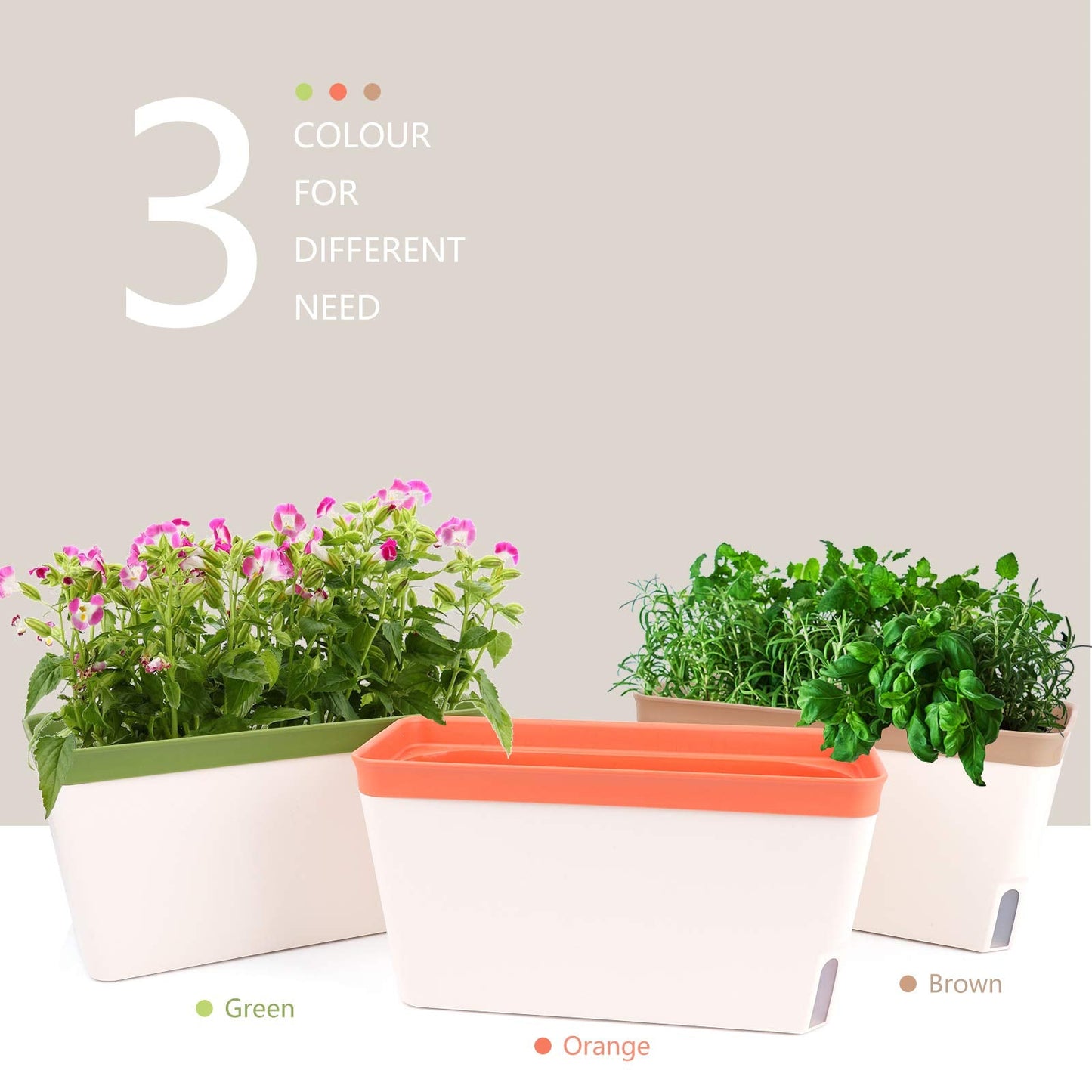 OurWarm 3 Pack Self Watering Herb Planter Set for Windowsill, 10.5In Indoor Herb Garden Planters with Water Level Indicator, Dual Layer Easy Care Pot for Basil, Flowers, Vegetables & Succulent