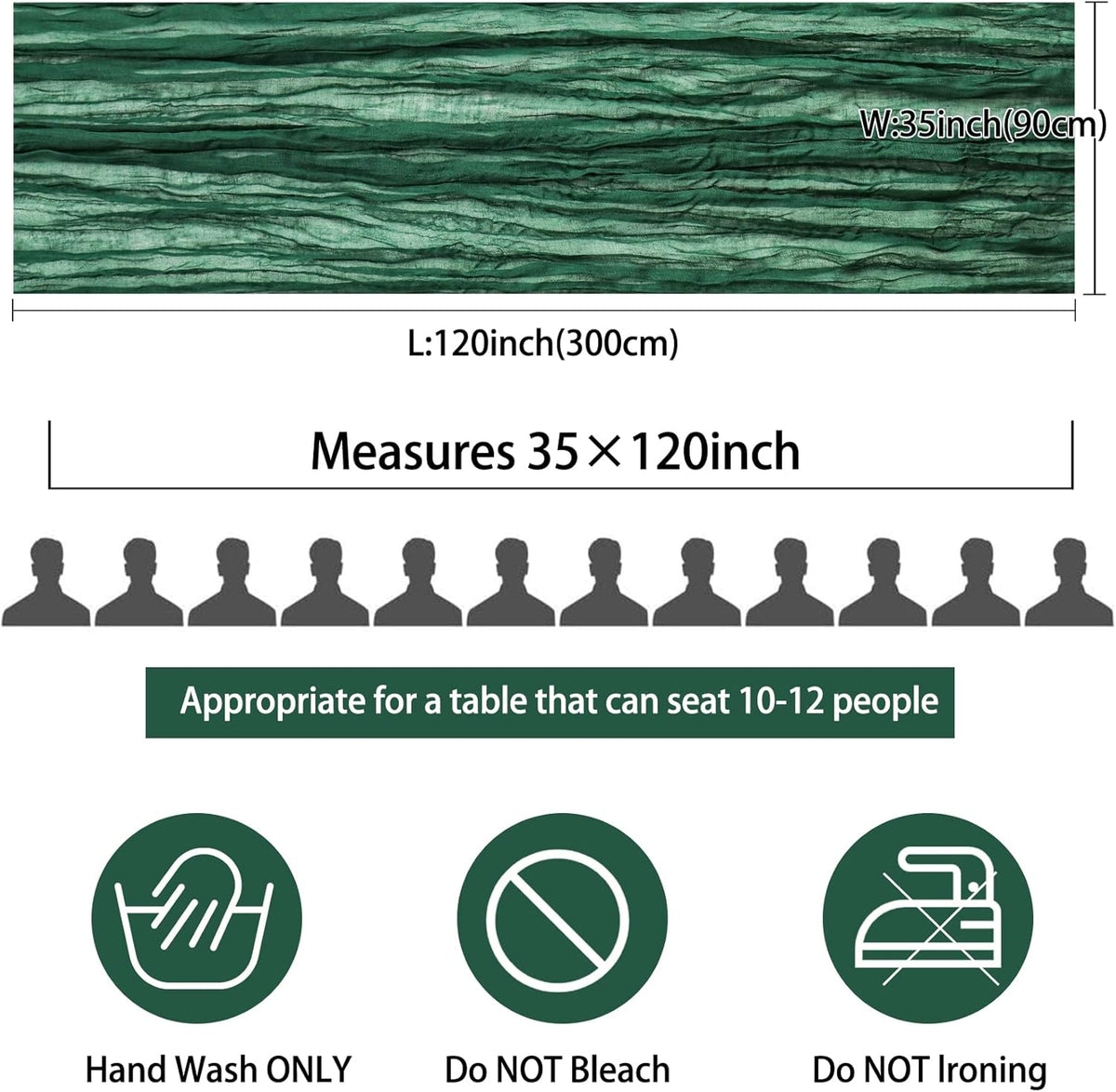 12 Pack 10Ft Cheesecloth Table Runner 35x120 Inch Boho Gauze Table Runner Rustic Cheese Cloth Long Romantic Table Runners for Wedding Bridal Shower Birthday Party Table Decor (Dark Green)