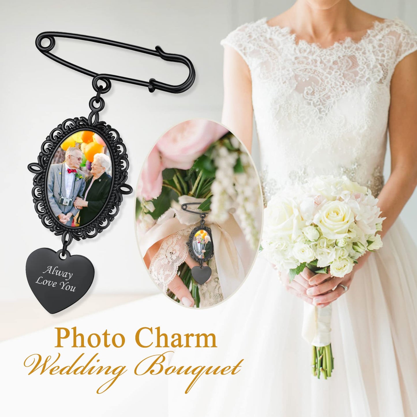 Custom4U Bouquet Charms for Wedding Memory Custom Photo Pins Brooch Men Women Bride Groom