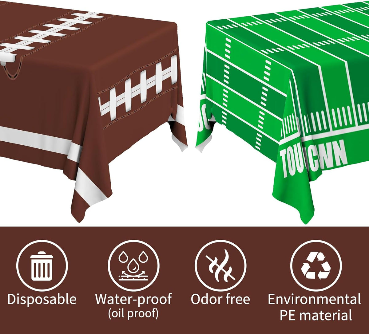 Football Party Decorations Disposable Tablecloth Plastic Touchdown Table Cover for Birthday Football Party Games Decoration 54 X 108Inch，2 Pack