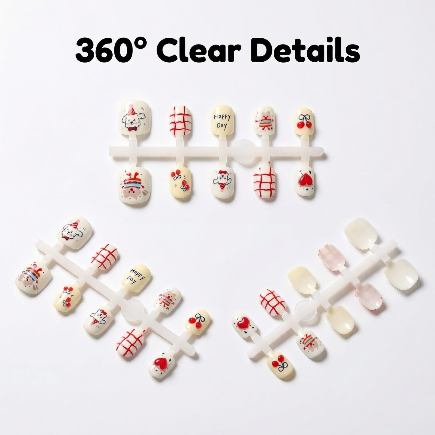 Kids Press On Nails, Happy Day Party Design, Cute Birthday Nails for Girls, Red Cherry Cake Style, 24pcs