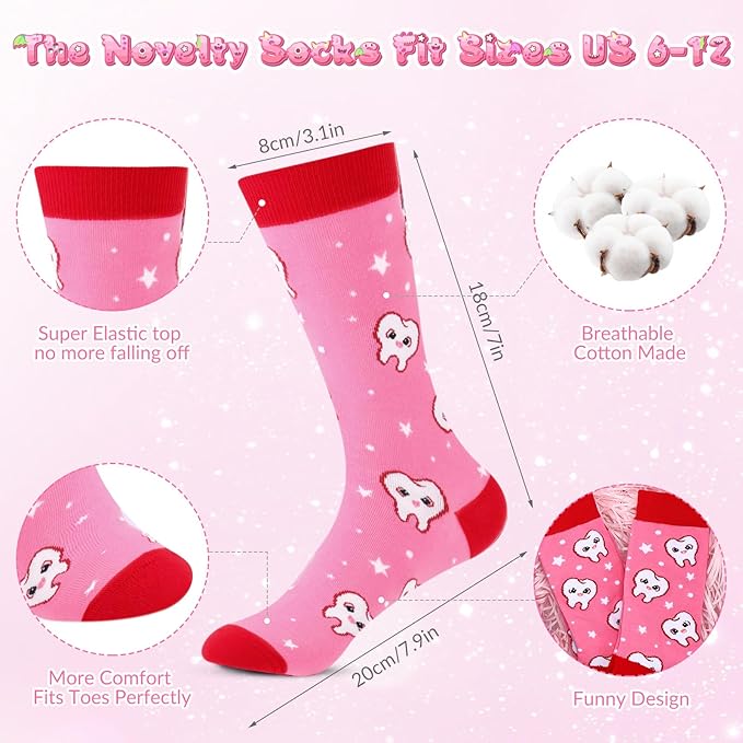 Umigy 2 Pcs Dental Assistant Gifts 2025 Dental Hygienist Appreciation Gifts 20 oz Teeth Print Tumbler with Lid and Sock for Women for Nurse Week Appreciation Dentist Christmas Birthday(Pink)