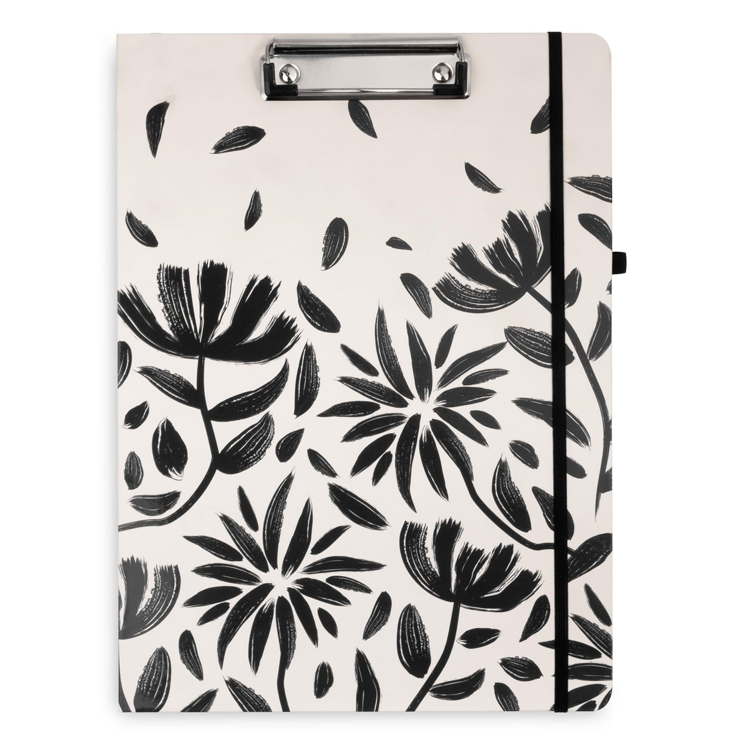 Steel Mill & Co Cute Clipboard Folio with Refillable Lined Notepad and Interior Storage Pocket, Padfolio for Work/Nursing/Teachers, Hand Drawn Black Floral