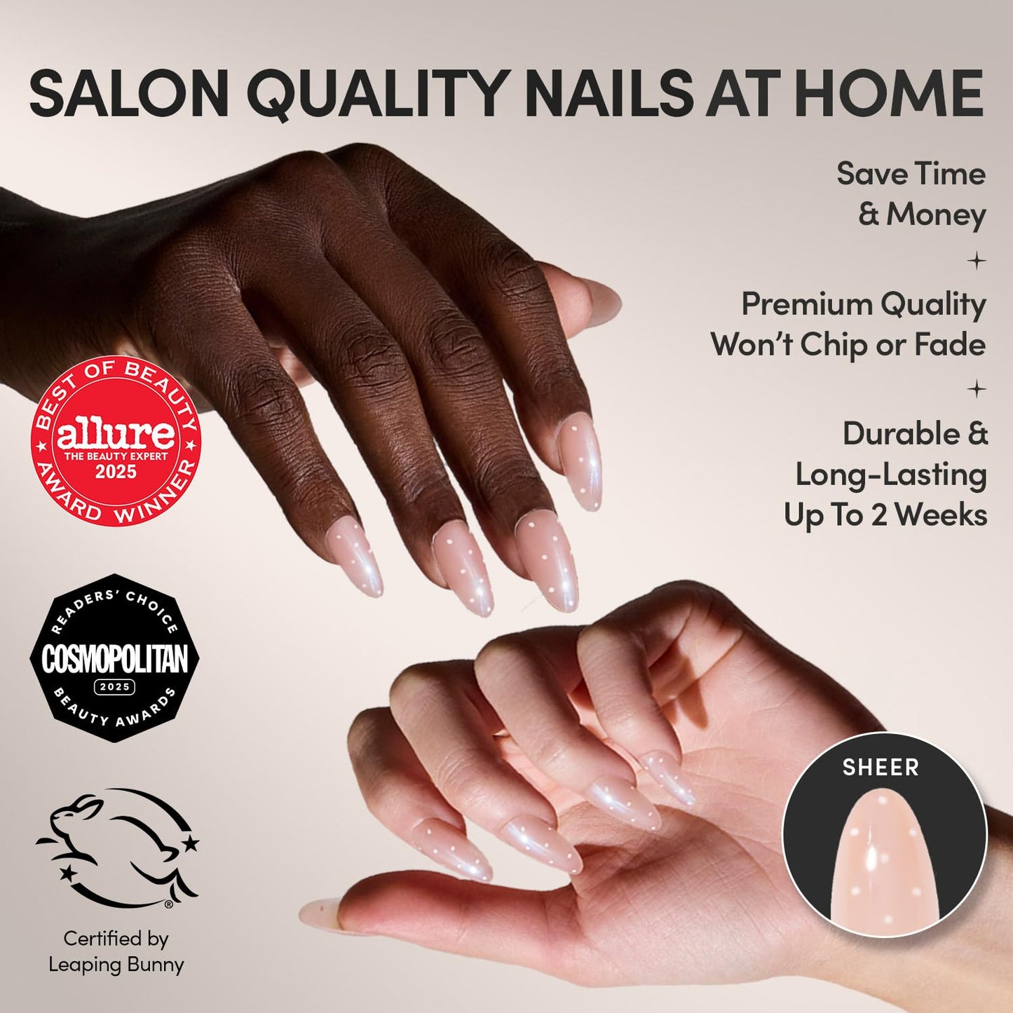 Glamnetic Press-On Nails Bundle - Sugar Glazed & Hailey | Medium Oval Fake Nails with White Polka Dots & Glazed Finish | Glazed Short Almond Fake Nails | Durable, Salon-Quality Nail Kits