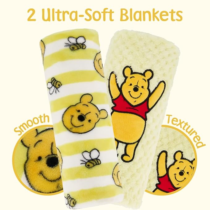 Disney 2-Pack Baby Blanket for Infants and Newborns, Plush Textured Fleece Winnie The Pooh Blanket, Perfect Unisex Gift for Toddlers