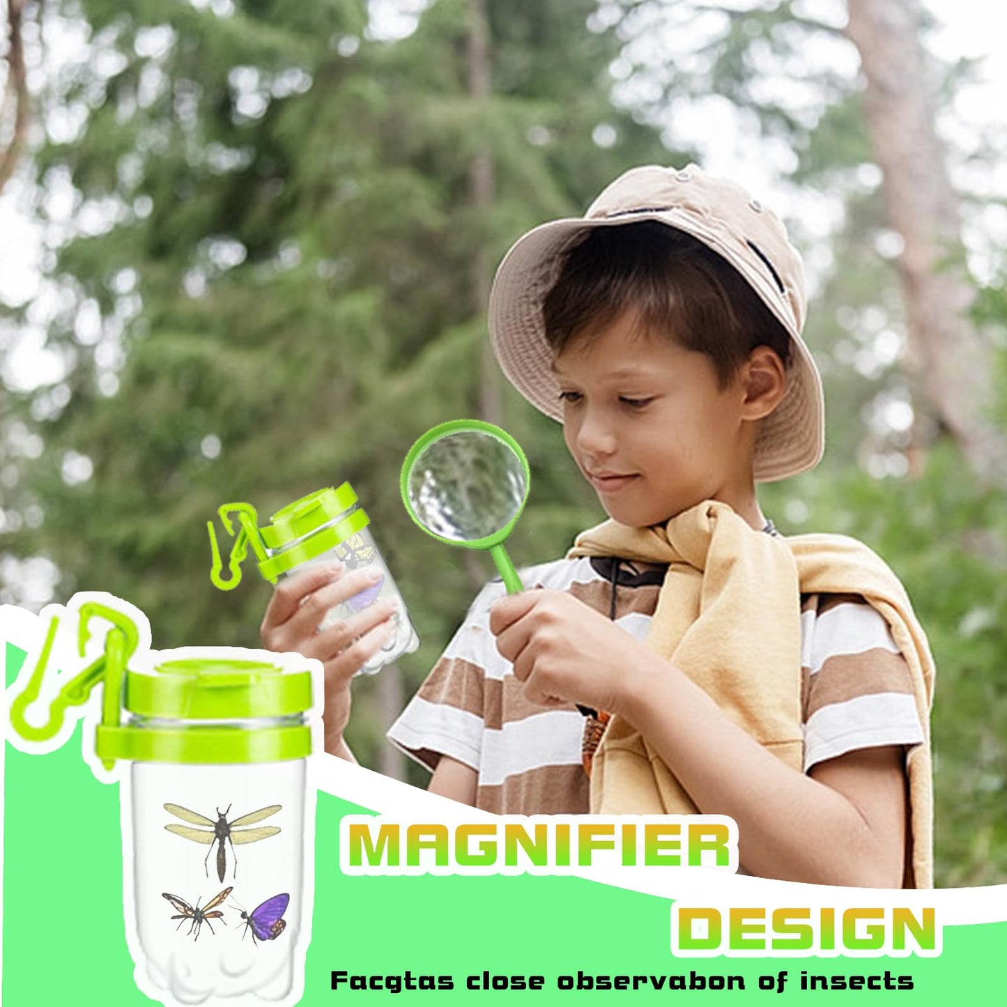 GIFTRRTOY Bug Catcher for Kids - Outdoor Insect Catching Kit with Butterfly Net, Bug Box, and Storage Bag - Non-Toxic Educational Toys for Nature Exploration, for Boys & Girls Ages 3-12