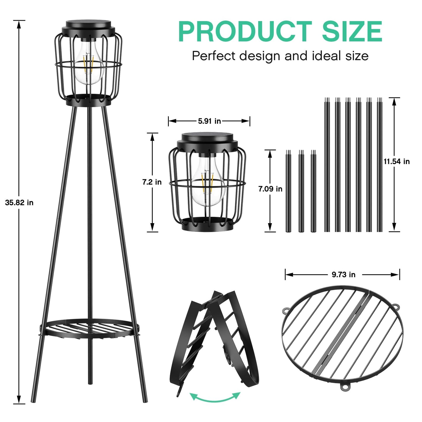 MXwcy 2 Pack Solar Lights Outdoor with Plant Stands, Solar Floor Lamp with LED Edison Bulbs for Garden Yard Pathway Driveway Front/Back Porch Decoration