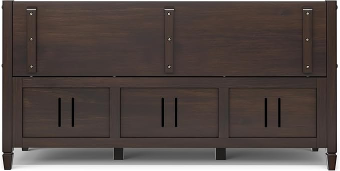 SIMPLIHOME Connaught Entryway Storage Bench - 56 inch Wide Solid Wood Wide Storage Seat in Chestnut Brown, Traditional Bench for Entryway or Living Room with Lift-Up Lid and Paneled Front
