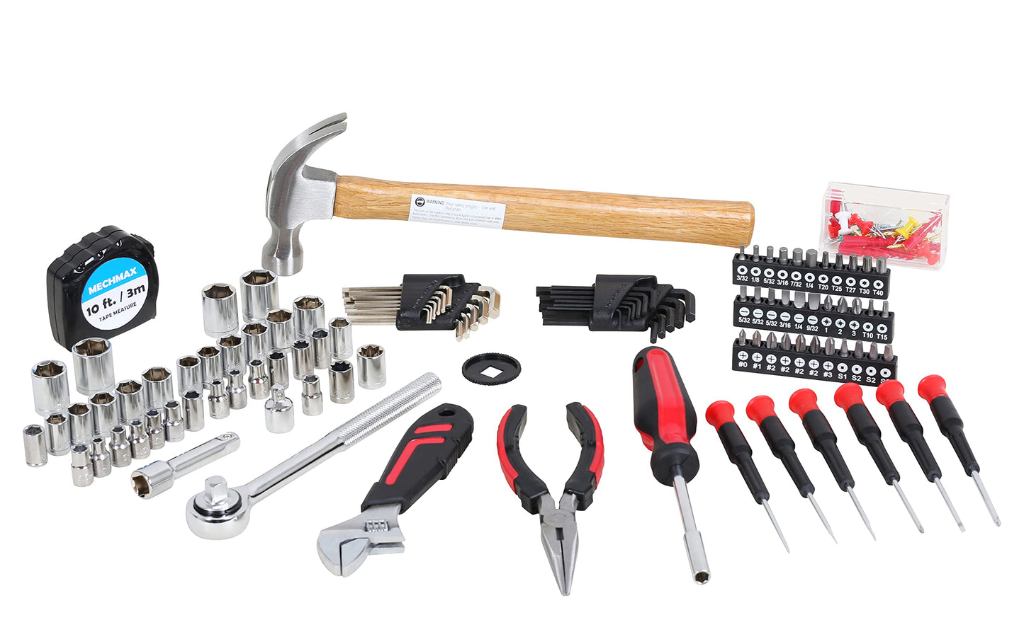MECHMAX 149-Piece Tool Kit, Home & Auto Repair Hand Tool Set with Hammer, Socket Wrench, Pliers & Storage Case. Essential DIY Mechanics Set for Household, Apartment, Dorm & A Gift