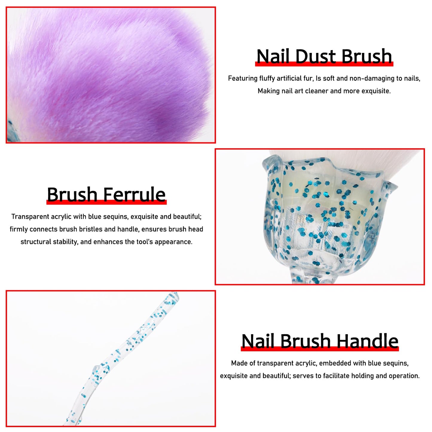 SILPECWEE 3pcs Dust Brush for Acrylic Nails Large Powder Brush Makeup Brush Nail Duster Brush Acrylic Nail Brush Cleaner Nail Art Brushes Manicure Brush for Cleaning Nail Art Tools