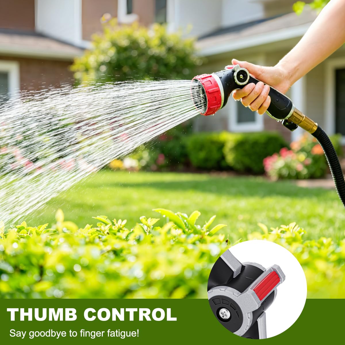 FANHAO Professional Garden Hose Nozzle Heavy Duty Metal, Thumb Control Spray Nozzle with 7 Patterns, High Pressure Water Nozzle with 3 Adjustable Jet Modes for Car Wash, Watering Lawn and Pets