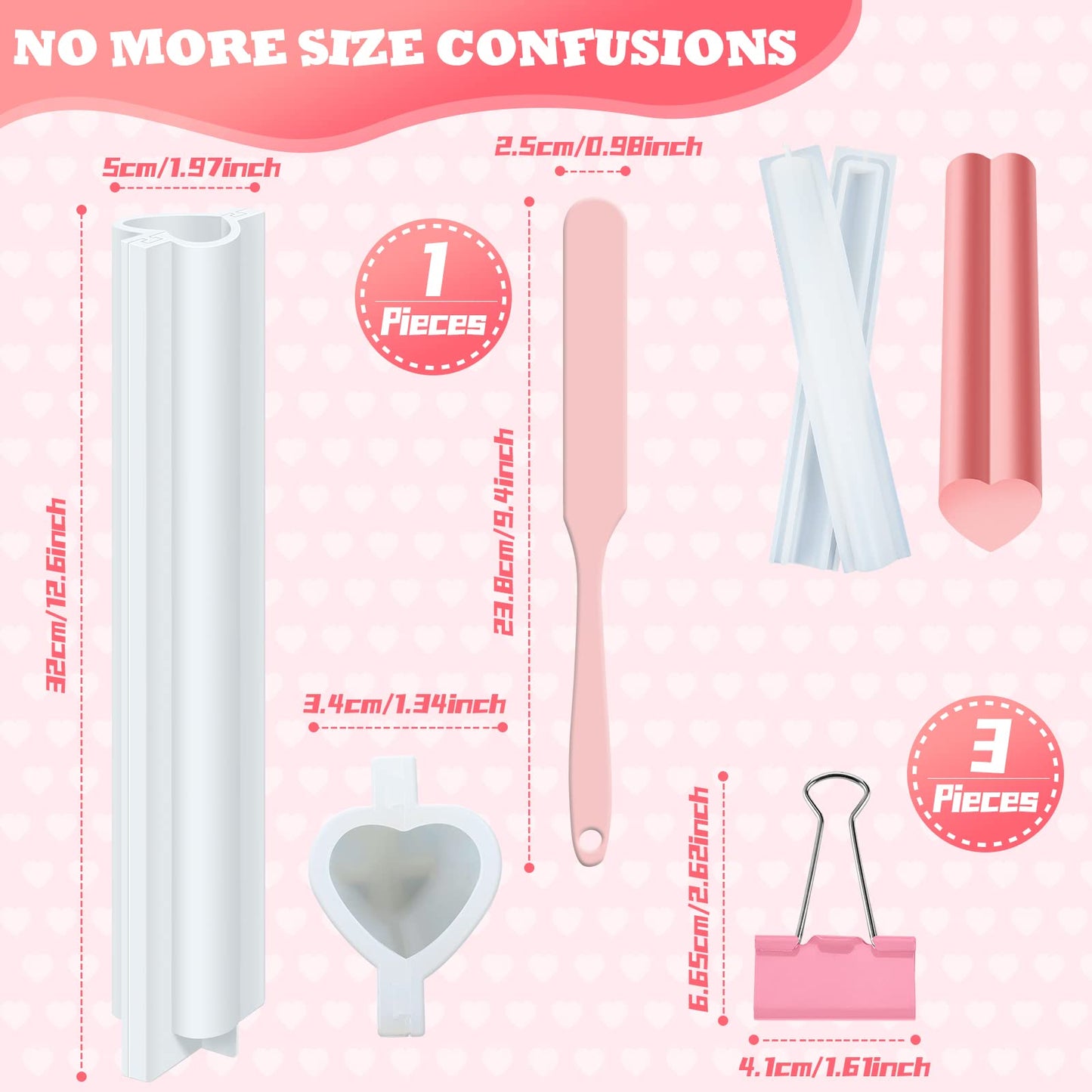 Tessco for you Heart Shaped Long Tube Silicone Mold Tree Shape Soap Embed Molds Column Making Supplies with Spatula 3 Pcs Binder Clips for Christmas Soap Chocolate Candy Cake