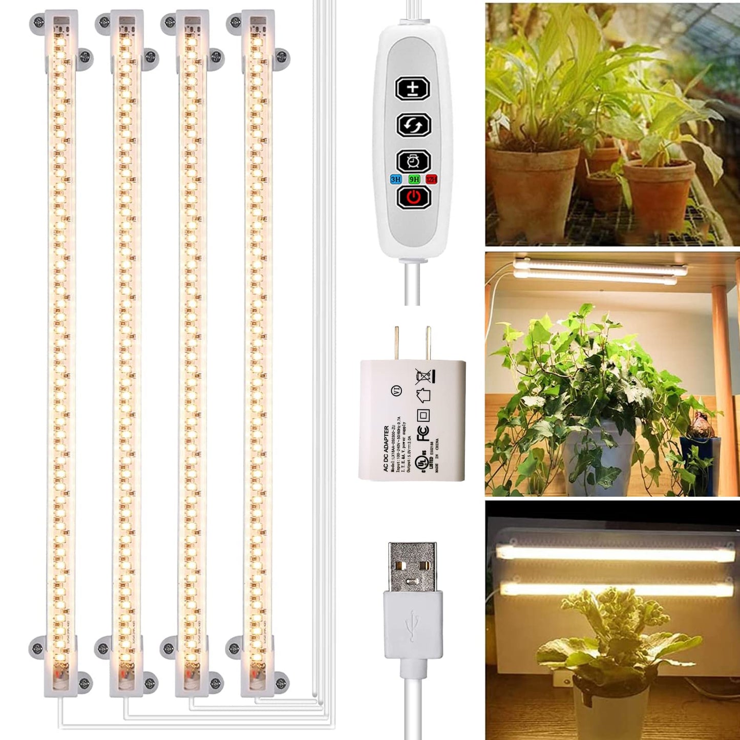Grow Light Strips, Plant Lights for Indoor Plants Full Spectrum Growing Lamp with Auto On & Off Timer,3/6/12H Timer, 192 LEDs/ 10 Dimmable Levels Sunlike for Seedings Hydroponics
