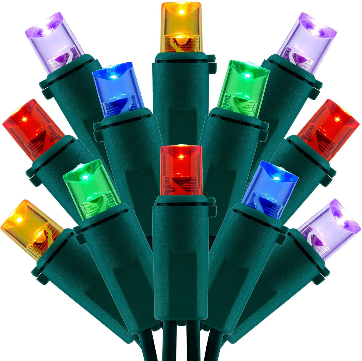 200 Count Multicolor Wide Angle LED Christmas Lights, 66 ft Green Wire UL Certified Commercial Grade 5mm Holiday String Light Set (Multicolor)